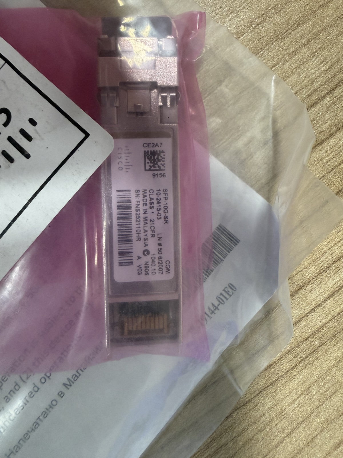 Cisco SFP-10G-SR 850nm SFP+ transceiver module, new and sealed