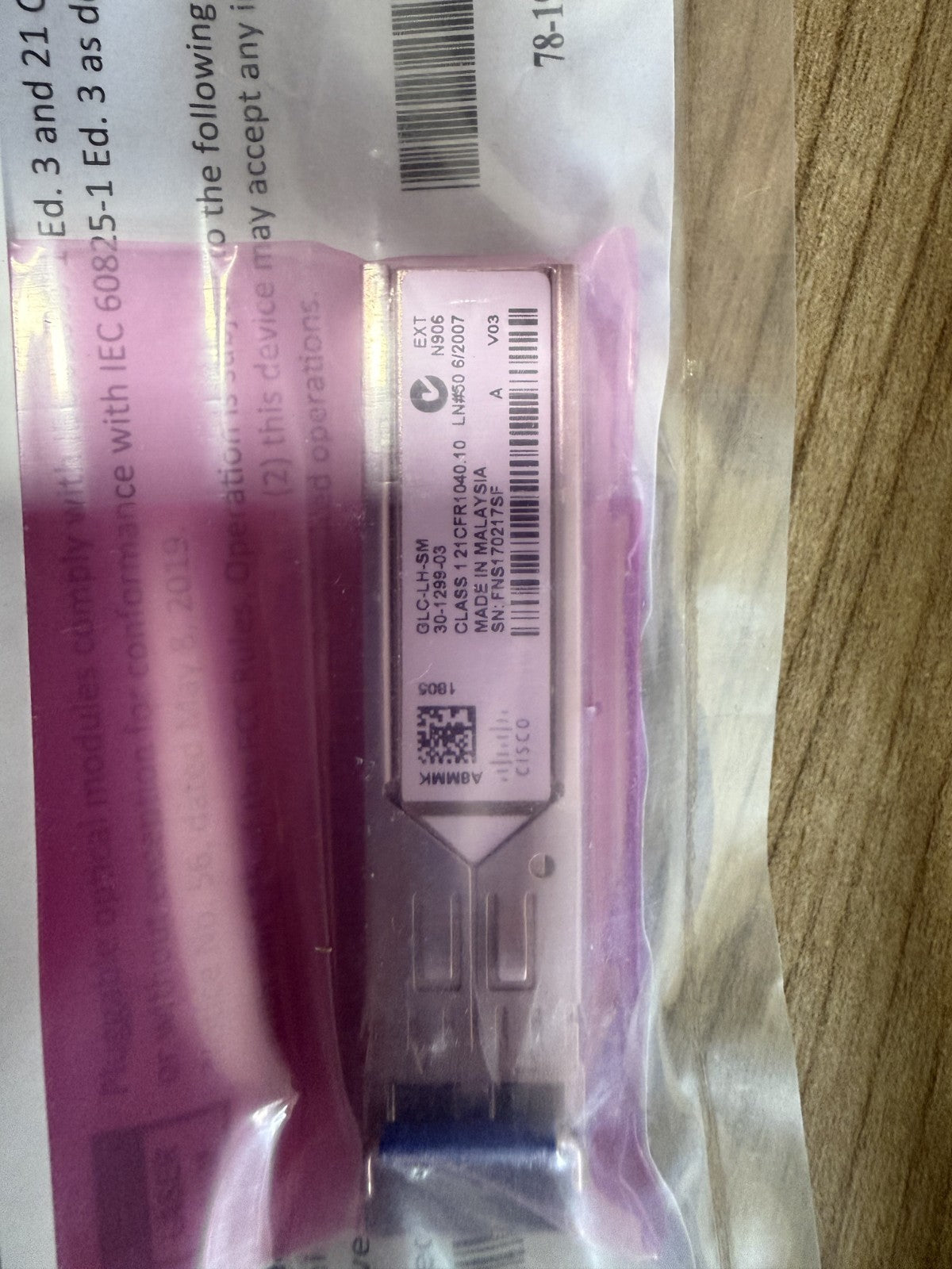 Cisco GLC-LH-SM 1G SFP LX/LH 1310nm transceiver module, new and sealed