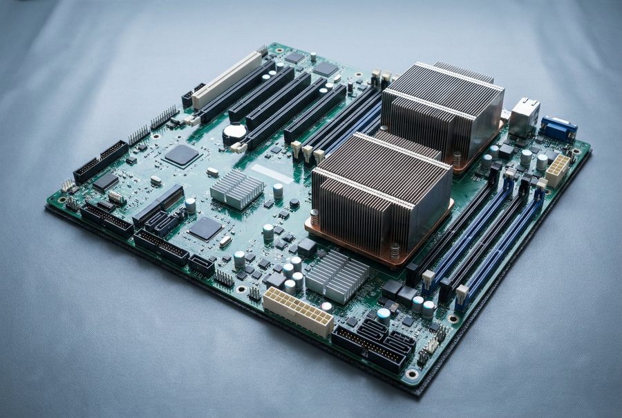 Dual-socket server motherboard with processors installed
