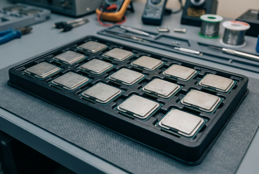 Antistatic tray of server processors in trade quantity